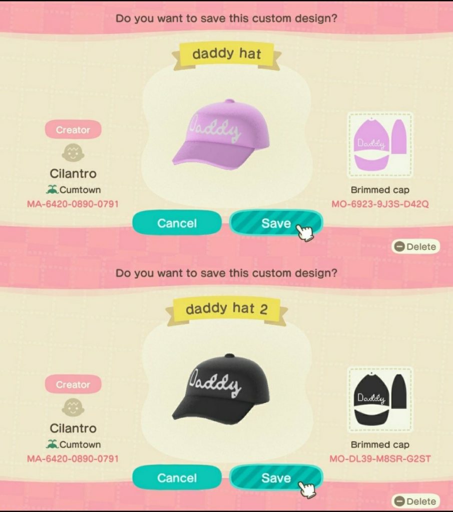 Animal Crossing New Horizon daddy hat